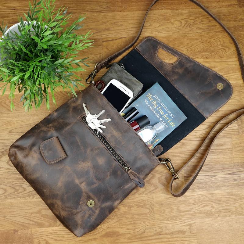 Leconi Umhängetasche Ledertasche Schultertasche Leder schlamm LE3027 Outlet