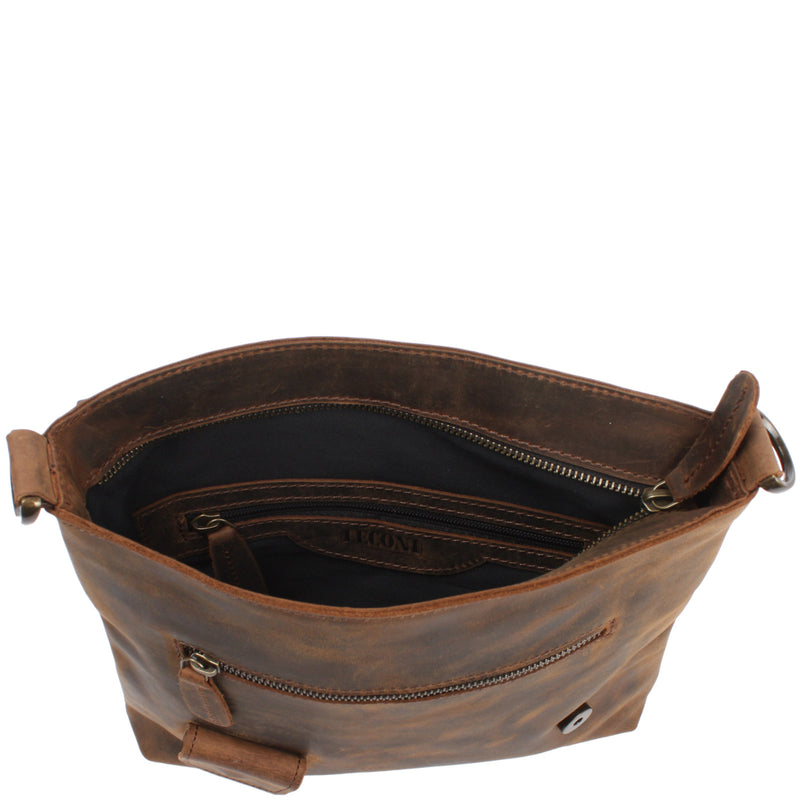 Leconi Umhängetasche Ledertasche Schultertasche Leder schlamm LE3027 Outlet