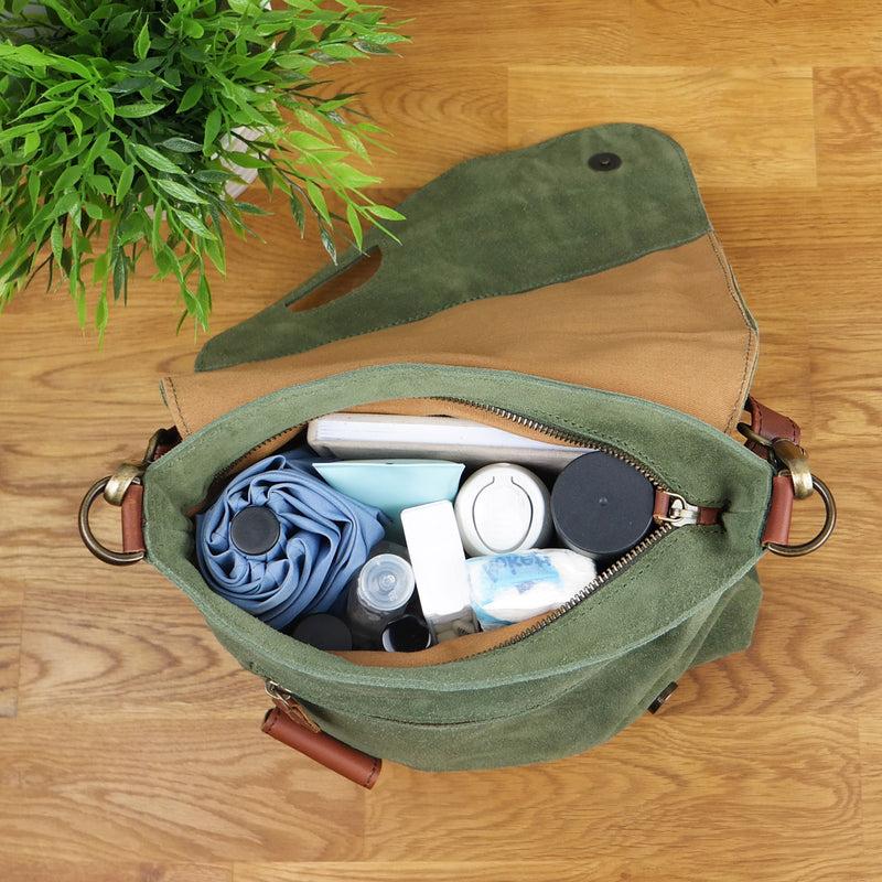 Leconi Umhängetasche Ledertasche Damen Schultertasche Wildleder grün LE3027 Verkauf