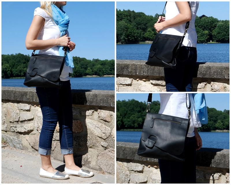 Leconi Umhängetasche Ledertasche Schultertasche Leder schwarz LE3027 Angebote