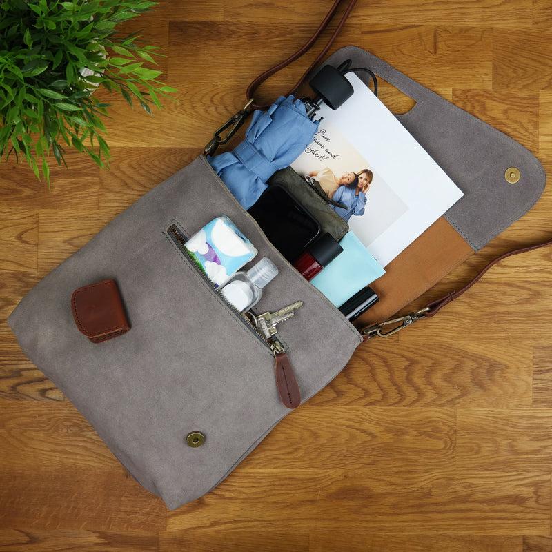 Leconi Umhängetasche Ledertasche Damen Schultertasche Wildleder grau LE3027 Hotsell