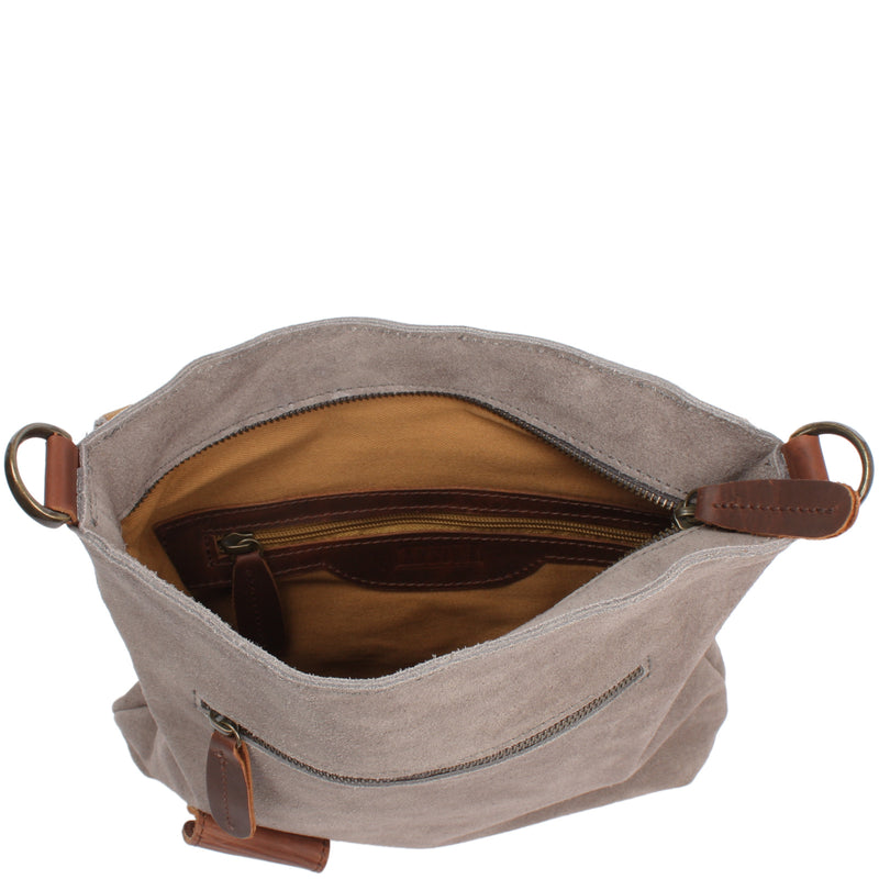 Leconi Umhängetasche Ledertasche Damen Schultertasche Wildleder grau LE3027 Hotsell