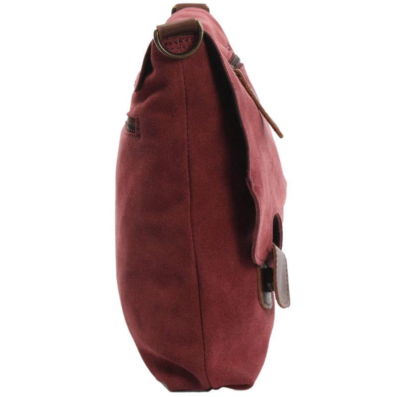 Leconi Umhängetasche Ledertasche Damen Schultertasche Wildleder bordeaux LE3027 Schlussverkauf