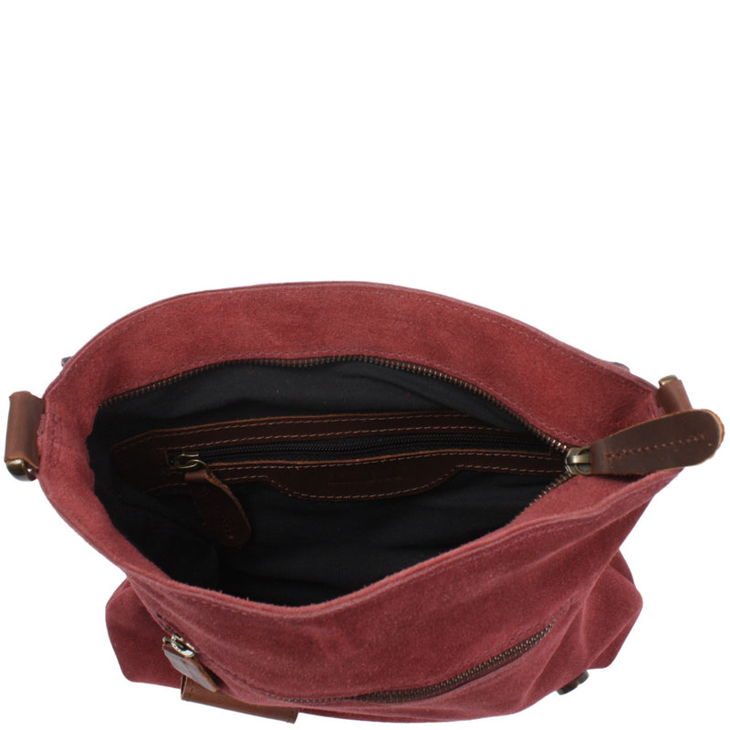 Leconi Umhängetasche Ledertasche Damen Schultertasche Wildleder bordeaux LE3027 Schlussverkauf