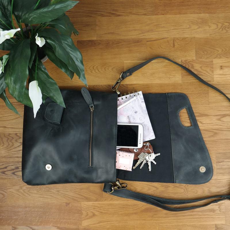 Leconi Umhängetasche Ledertasche Schultertasche Leder grau LE3027 Fabrikverkauf