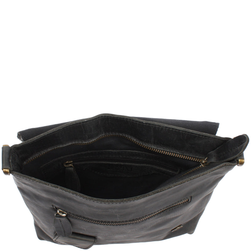 Leconi Umhängetasche Ledertasche Schultertasche Leder grau LE3027 Fabrikverkauf