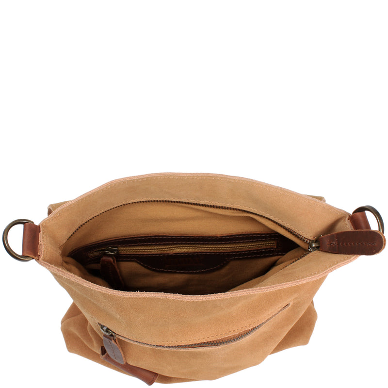 Leconi Umhängetasche Ledertasche Damen Schultertasche Wildleder cognac LE3027 Blitzverkäufe