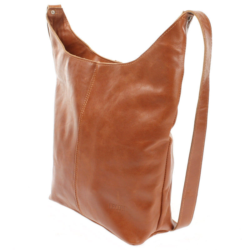 Leconi große Umhängetasche Schultertasche Beuteltasche Damentasche Leder cognac LE0055 Kostenloser Versand