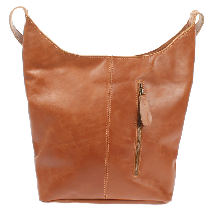 Leconi große Umhängetasche Schultertasche Beuteltasche Damentasche Leder cognac LE0055 Kostenloser Versand