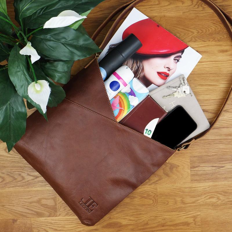 Leconi Schultertasche Umhängetasche Handtasche Leder braun LE0065 Limitierter Zeitrabatt