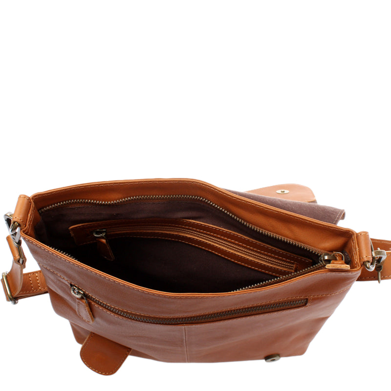 Leconi Umhängetasche Ledertasche Schultertasche Leder cognac LE3073 Fabrikpreis