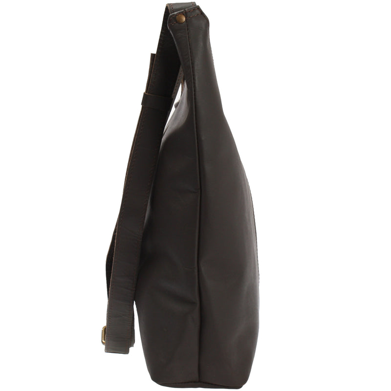 Leconi große Umhängetasche Schultertasche Beuteltasche Damentasche Leder dunkelbraun LE0055 Sonderangebot