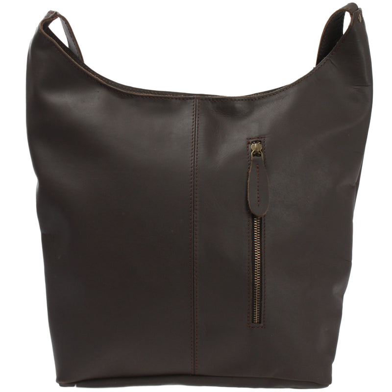 Leconi große Umhängetasche Schultertasche Beuteltasche Damentasche Leder dunkelbraun LE0055 Sonderangebot