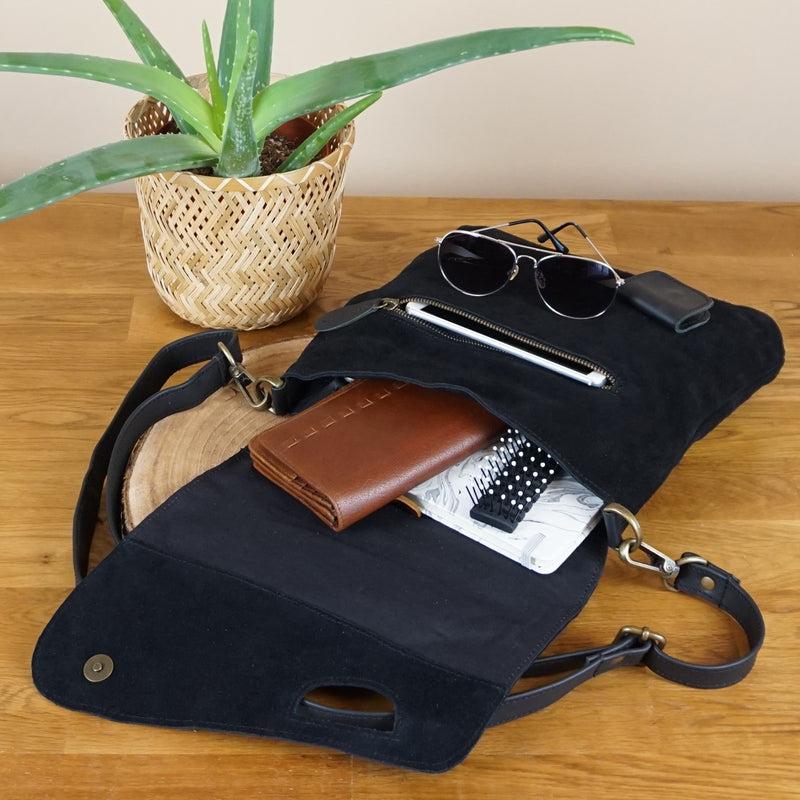 Leconi Umhängetasche Schultertasche Veloursleder schwarz LE3027 Günstig kaufen