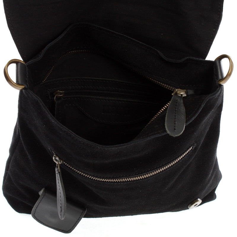 Leconi Umhängetasche Schultertasche Veloursleder schwarz LE3027 Günstig kaufen