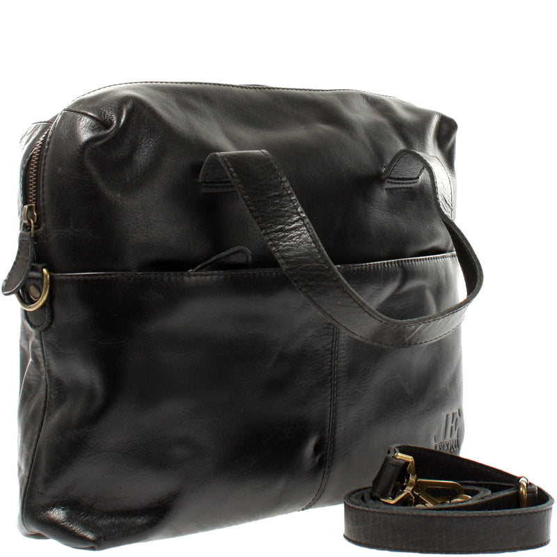 Leconi Schultertasche Henkeltasche Shopper Handtasche Damen Leder schwarz LE0059 Versandkostenfrei