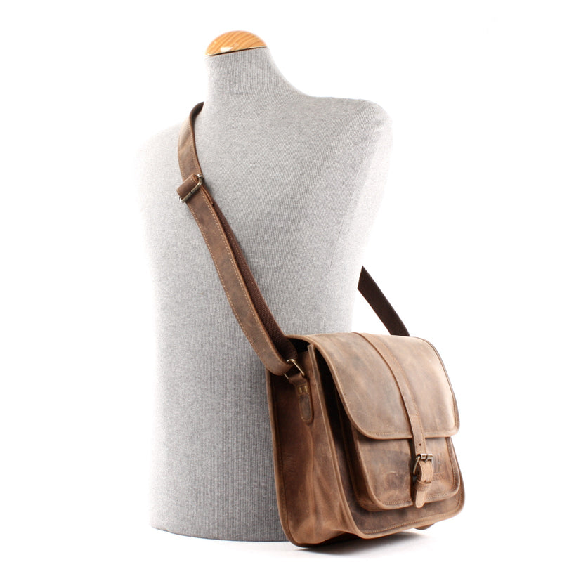 Leconi Umhängetasche Schultertasche Freizeittasche Büffelleder vintage braun LE3062 Flash Sale