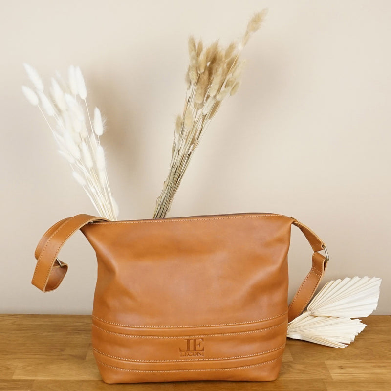 Leconi Umhängetasche Ledertasche Damentasche Leder cognac LE0064 Begrenztes Angebot