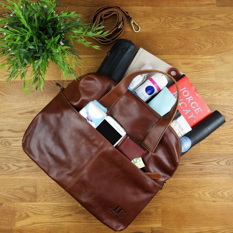 Leconi Schultertasche Henkeltasche Shopper Handtasche Damen Leder braun LE0059 Online Shopping