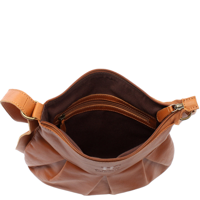 Leconi kleine Umhängetasche Damentasche Leder cognac LE0070 Saisonschlussverkauf