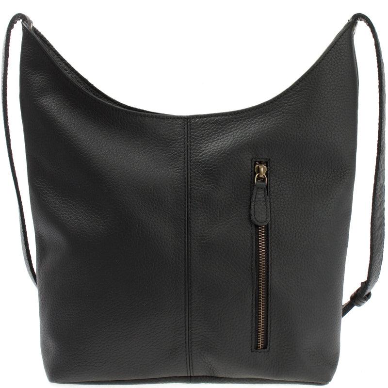 Leconi mittlere Umhängetasche Schultertasche Beuteltasche Damentasche Leder schwarz LE0072 Cyber Monday