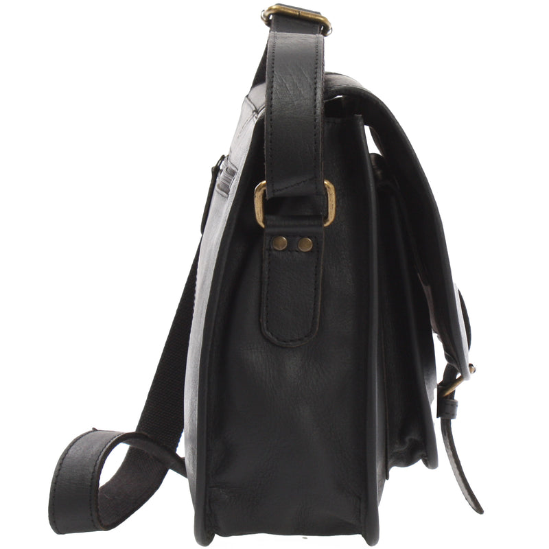 Leconi Umhängetasche Schultertasche Freizeittasche Büffelleder schwarz LE3085 Weihnachtsangebot