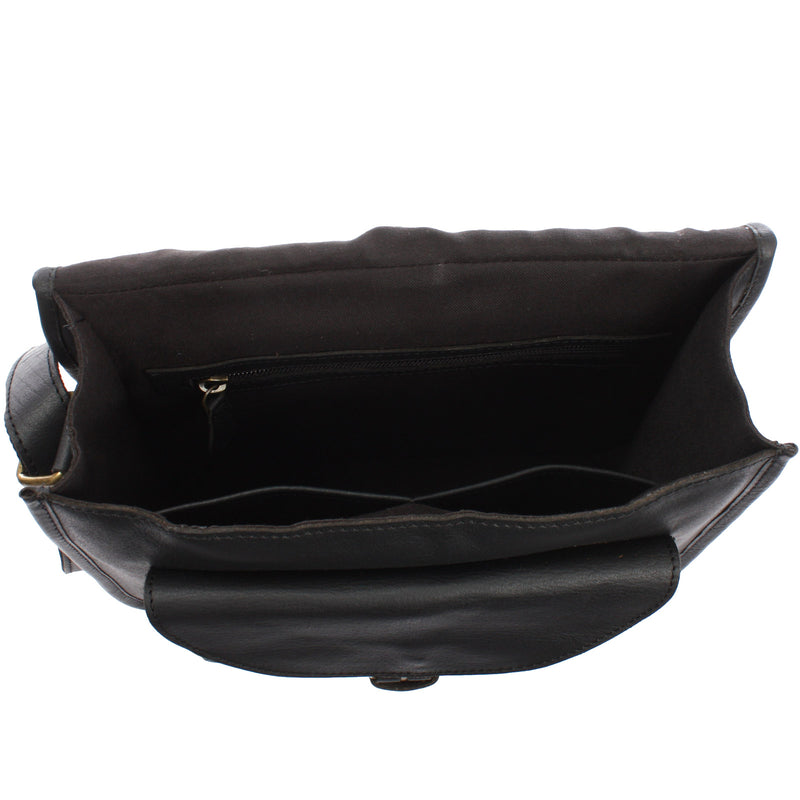 Leconi Umhängetasche Schultertasche Freizeittasche Büffelleder schwarz LE3085 Weihnachtsangebot