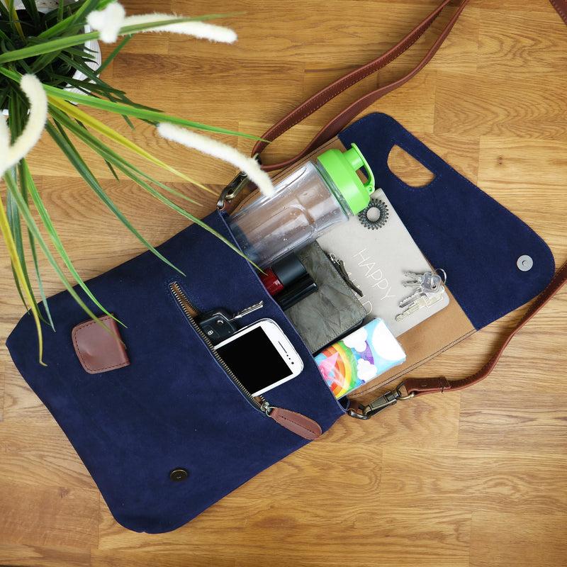 Leconi Umhängetasche Ledertasche Damen Schultertasche Wildleder navy LE3027 Osterangebot