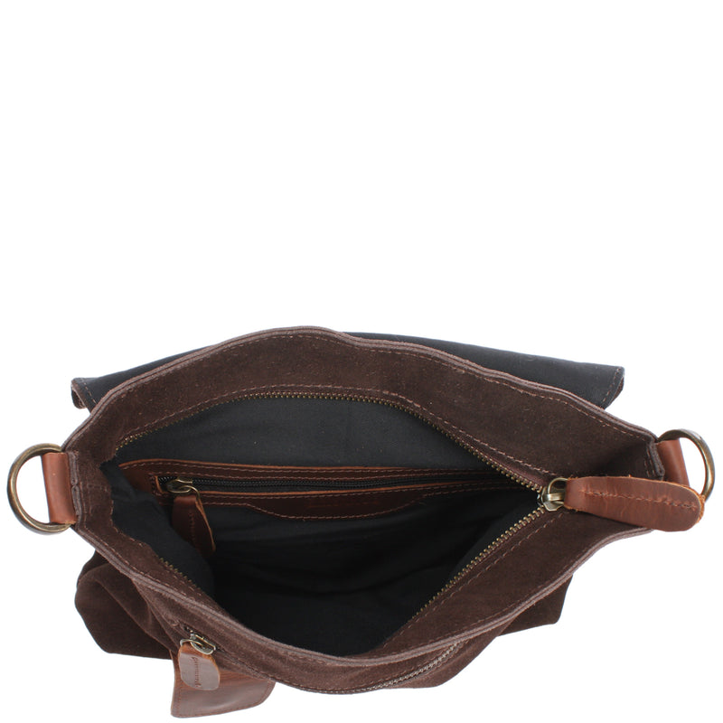 Leconi Umhängetasche Ledertasche Damen Schultertasche Wildleder dunkelbraun LE3027 Vatertagsangebot