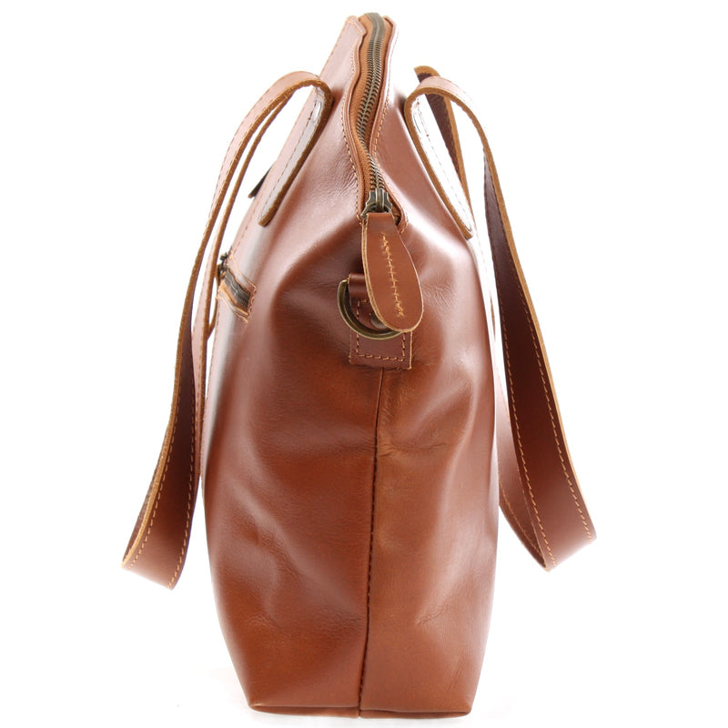 Leconi Damentasche Henkeltasche Schultertasche Leder cognac LE0060 Lagerräumung