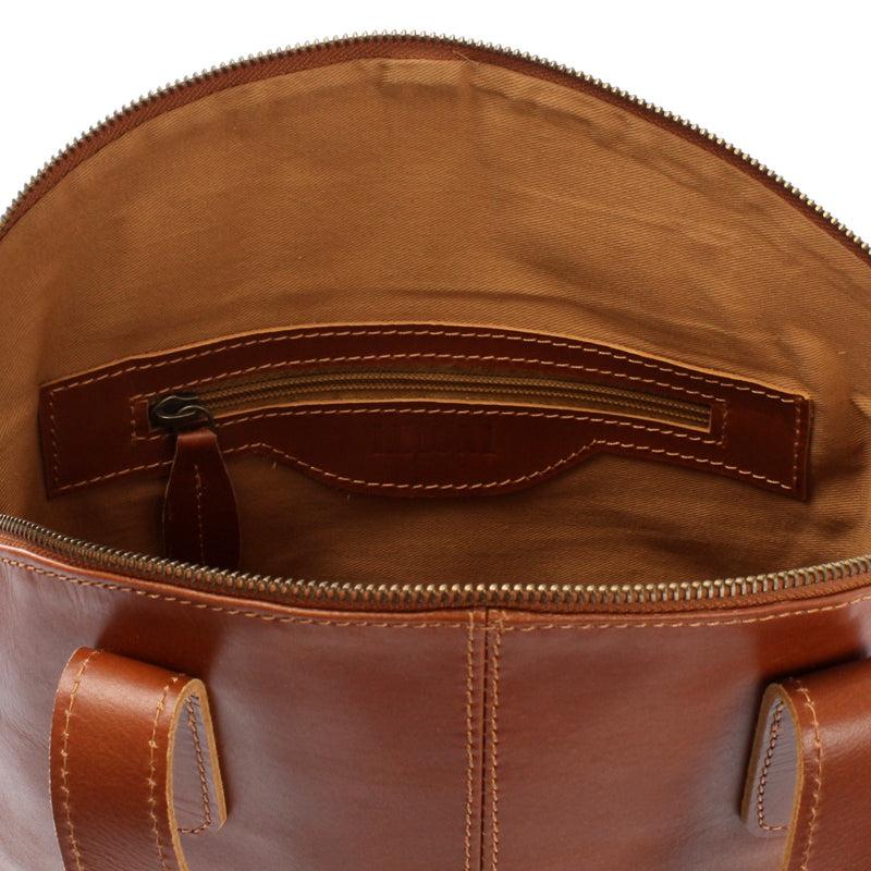 Leconi Damentasche Henkeltasche Schultertasche Leder cognac LE0060 Lagerräumung