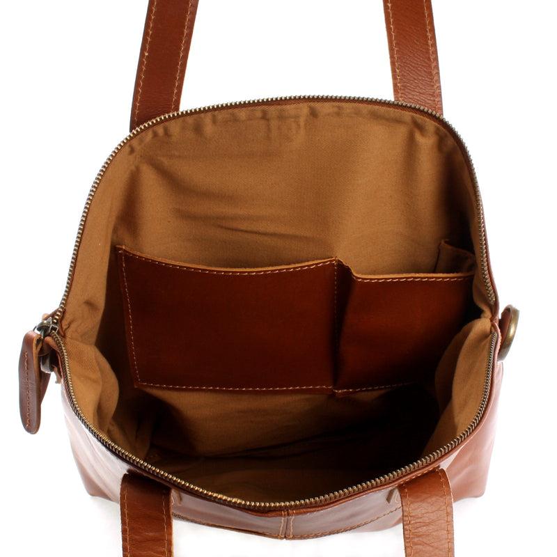 Leconi Damentasche Henkeltasche Schultertasche Leder cognac LE0060 Lagerräumung