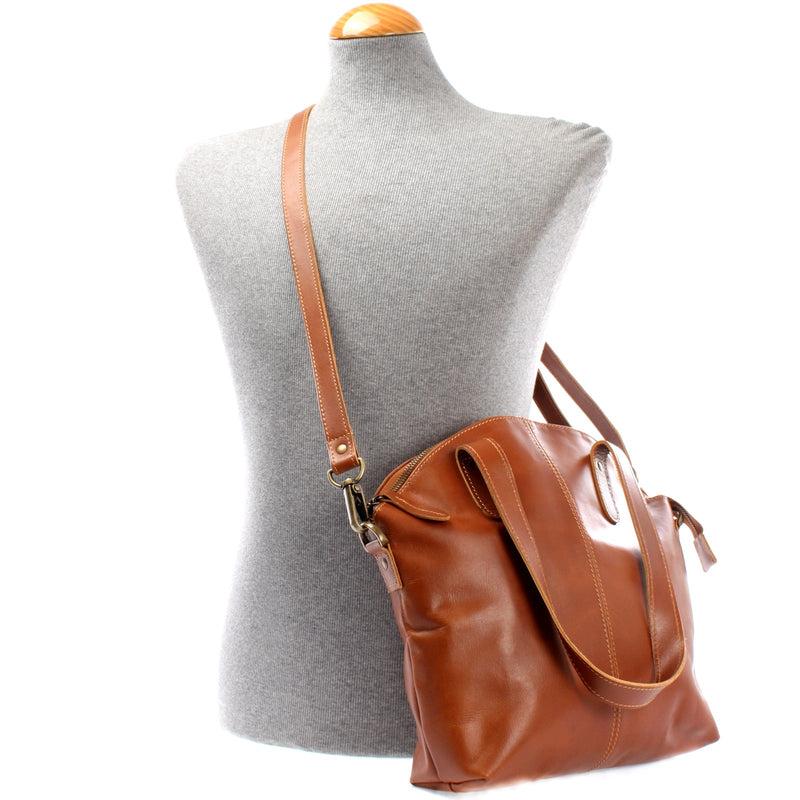 Leconi Damentasche Henkeltasche Schultertasche Leder cognac LE0060 Lagerräumung