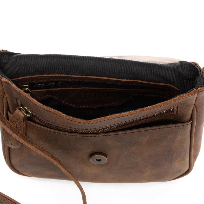 Leconi kleine Umhängetasche Damentasche Leder schlamm LE3047 Top Angebot