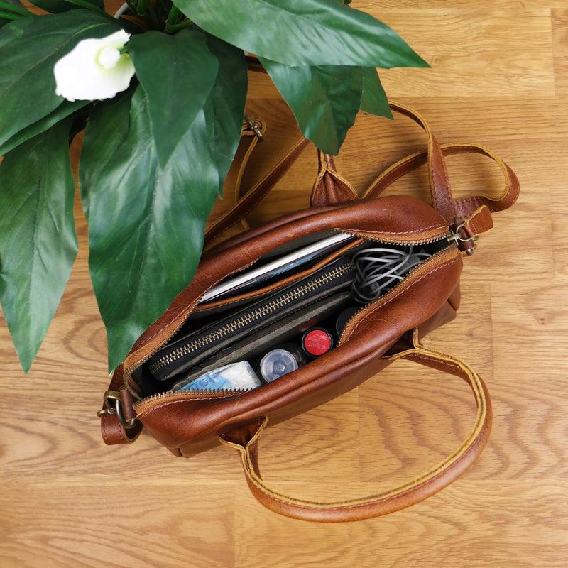 Leconi kleine Henkeltasche Ledertasche Damentasche Leder braun LE3083 Online Outlet