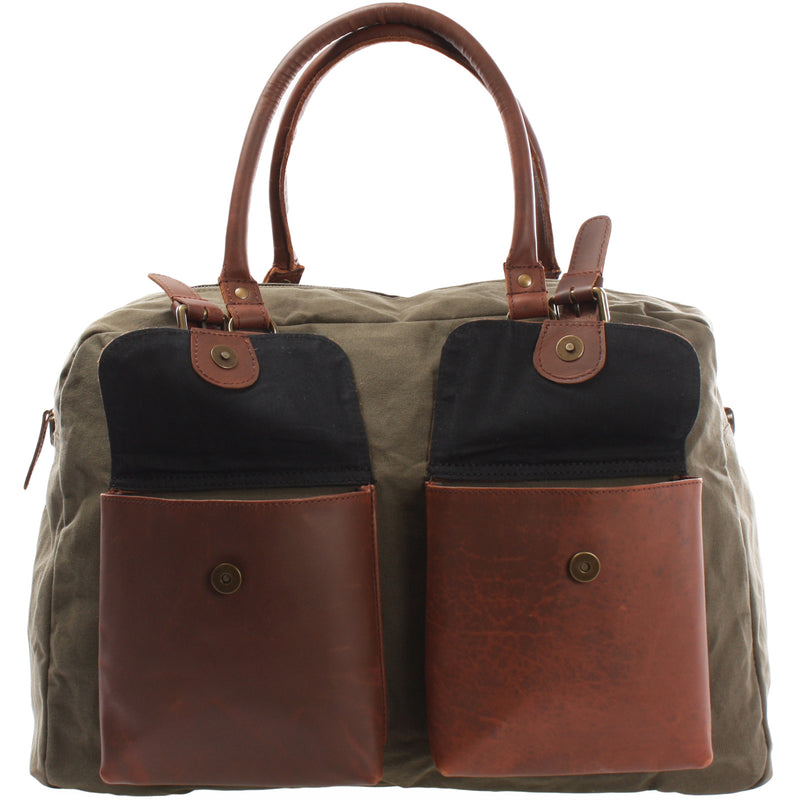 Leconi Weekender Handgepäck Reisetasche Canvas Leder grün LE2012 Exklusive Angebote