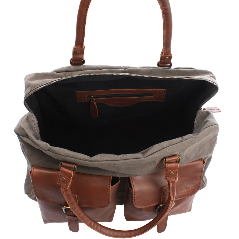 Leconi Reisetasche Weekender Handgepäck Canvas Leder grau LE2012 Blitzangebot