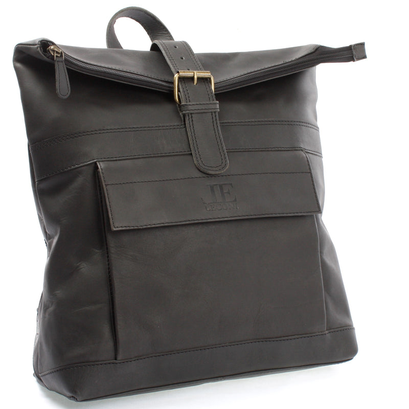 Leconi Roll Top Freizeitrucksack Rucksack Leder dunkelgrau LE1034 Große Rabatte
