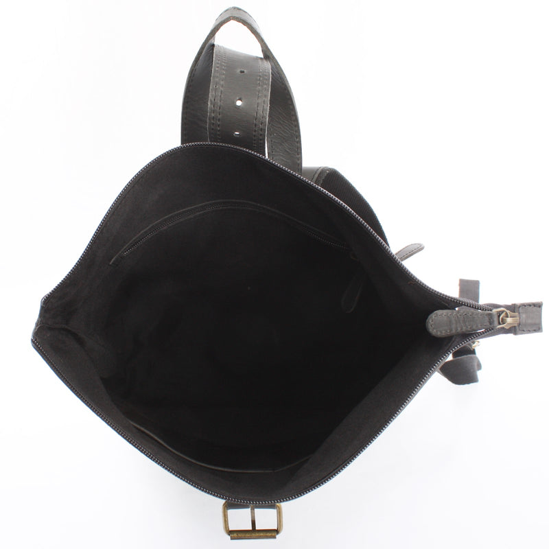 Leconi Roll Top Freizeitrucksack Rucksack Leder dunkelgrau LE1034 Große Rabatte