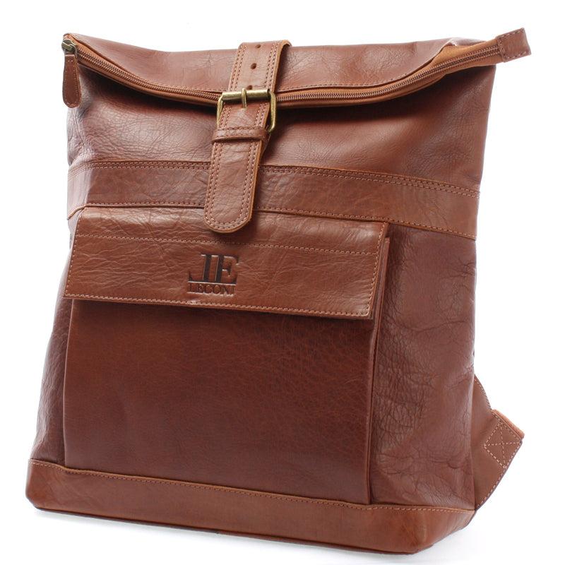Leconi Roll Top Lederrucksack Lederrucksack DIN A4 Leder braun LE1034 Neuheiten