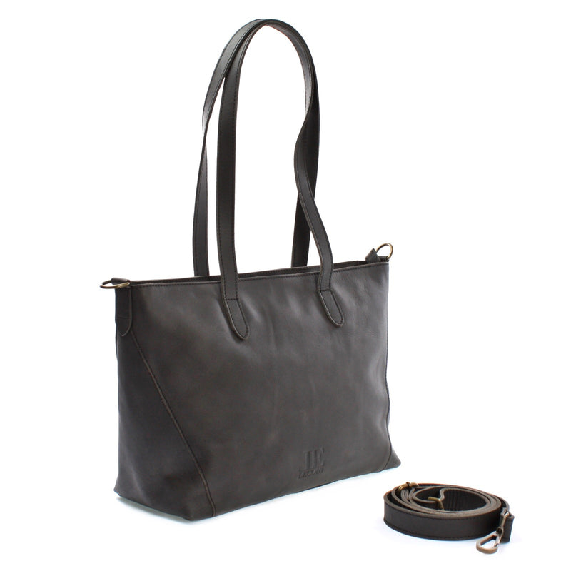 Leconi Schultertasche Damentasche DIN A4 Leder dunkelgrau LE0071 Kauf eins, bekomm eins gratis