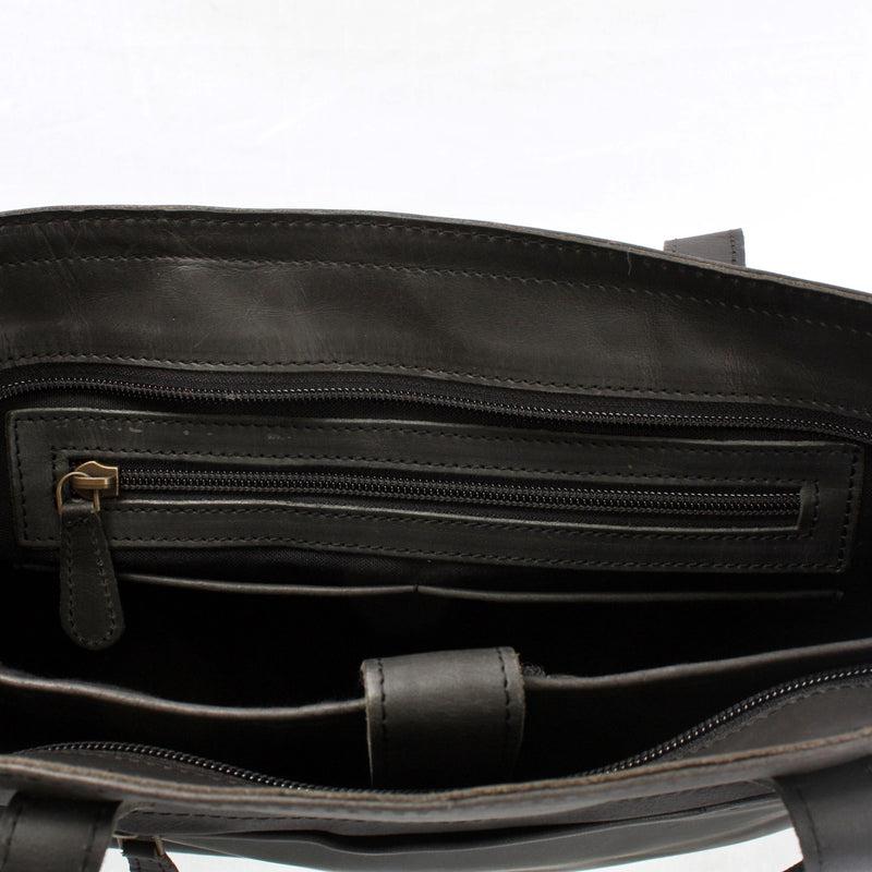 Leconi Schultertasche Damentasche DIN A4 Leder dunkelgrau LE0071 Kauf eins, bekomm eins gratis