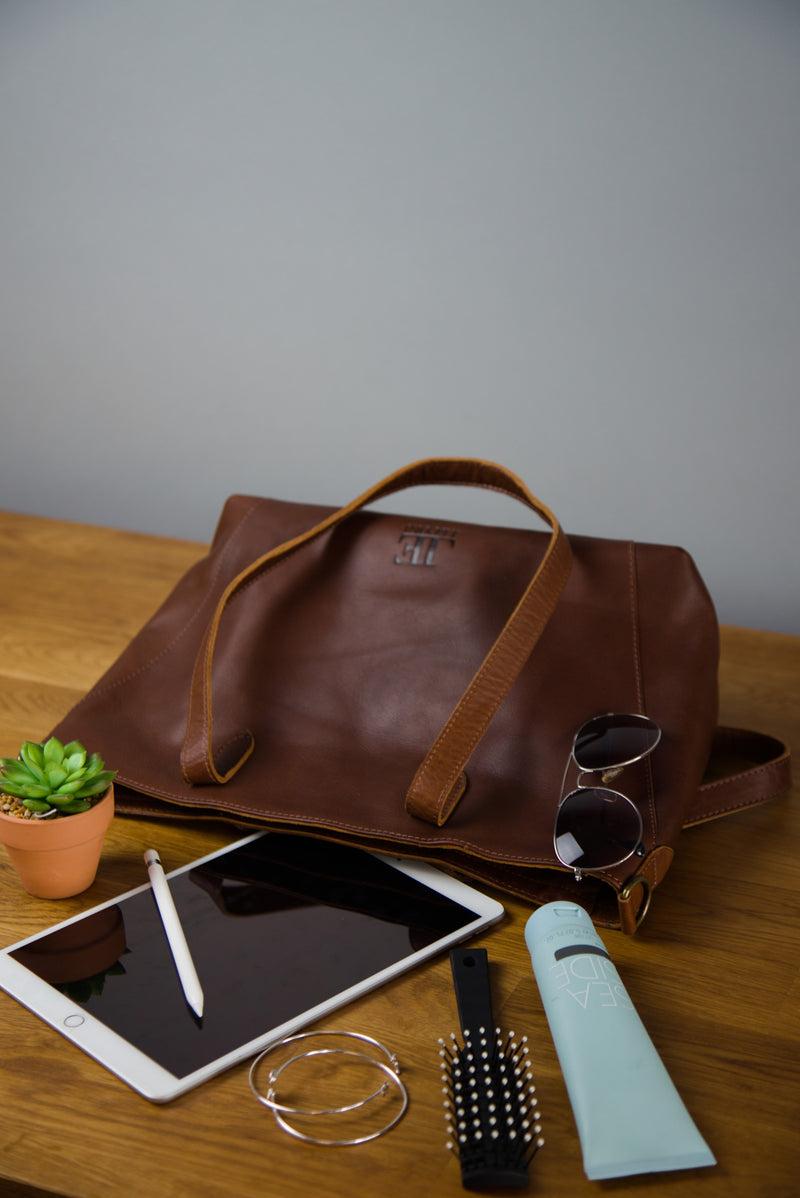 Leconi Schultertasche Damentasche DIN A4 Leder braun LE0071 Tägliche Deals