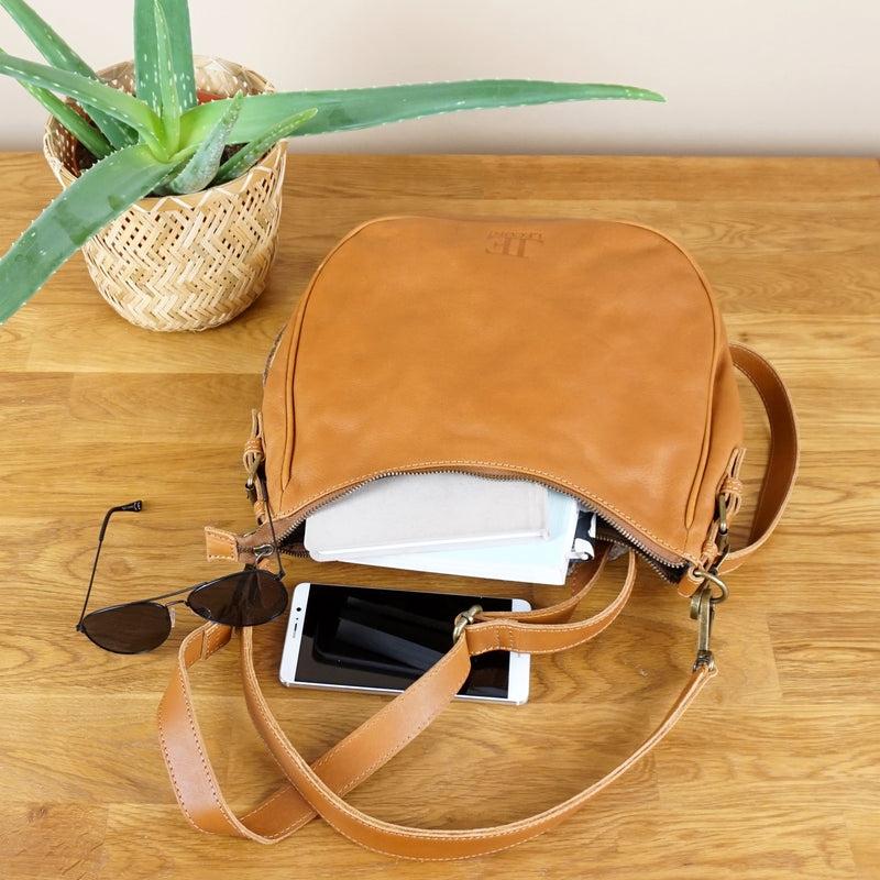 Leconi Schultertasche Ledertasche Handtasche Leder cognac LE0063 Kostenlose Rückgabe