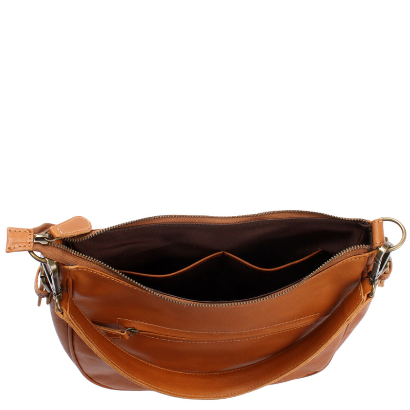 Leconi Schultertasche Ledertasche Handtasche Leder cognac LE0063 Kostenlose Rückgabe