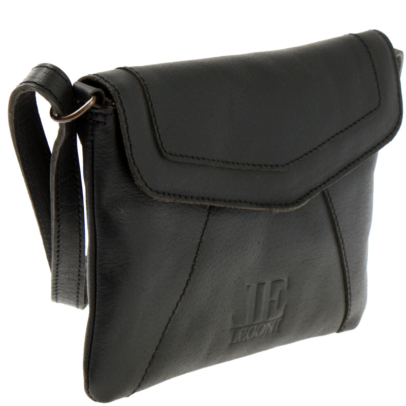 Leconi kleine Umhängetasche Ledertasche Damentasche Schultertasche Leder schwarz LE3078 Begrenzte Freigabe