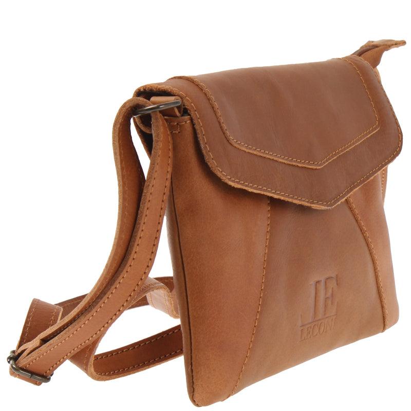 Leconi kleine Umhängetasche Ledertasche Damentasche Schultertasche Leder cognac LE3078 Letzte 3 Tage