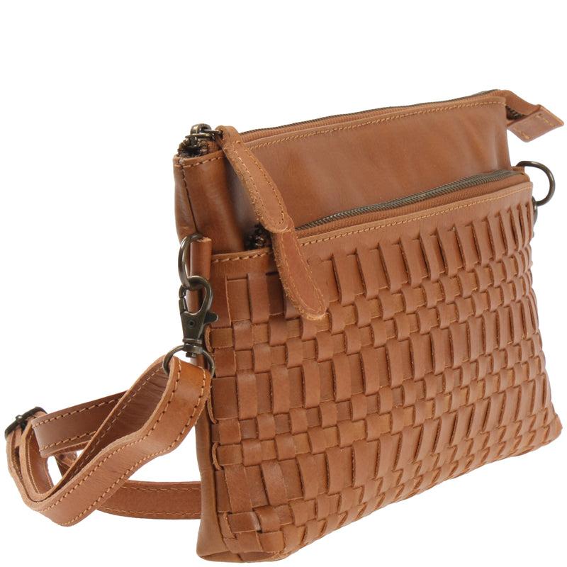 Leconi kleine Umhängetasche Schultertasche Damentasche Clutch Leder cognac LE3081 JETZT KAUFEN
