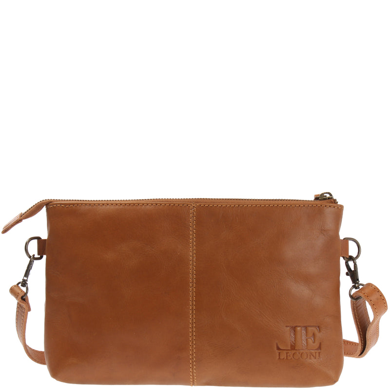 Leconi kleine Umhängetasche Schultertasche Damentasche Clutch Leder cognac LE3081 JETZT KAUFEN
