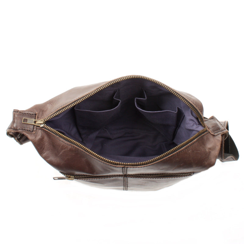Leconi Umhängetasche Schultertasche Damentasche Ledertasche Leder dunkel-taupe LE3076 Letzte 2 Tage